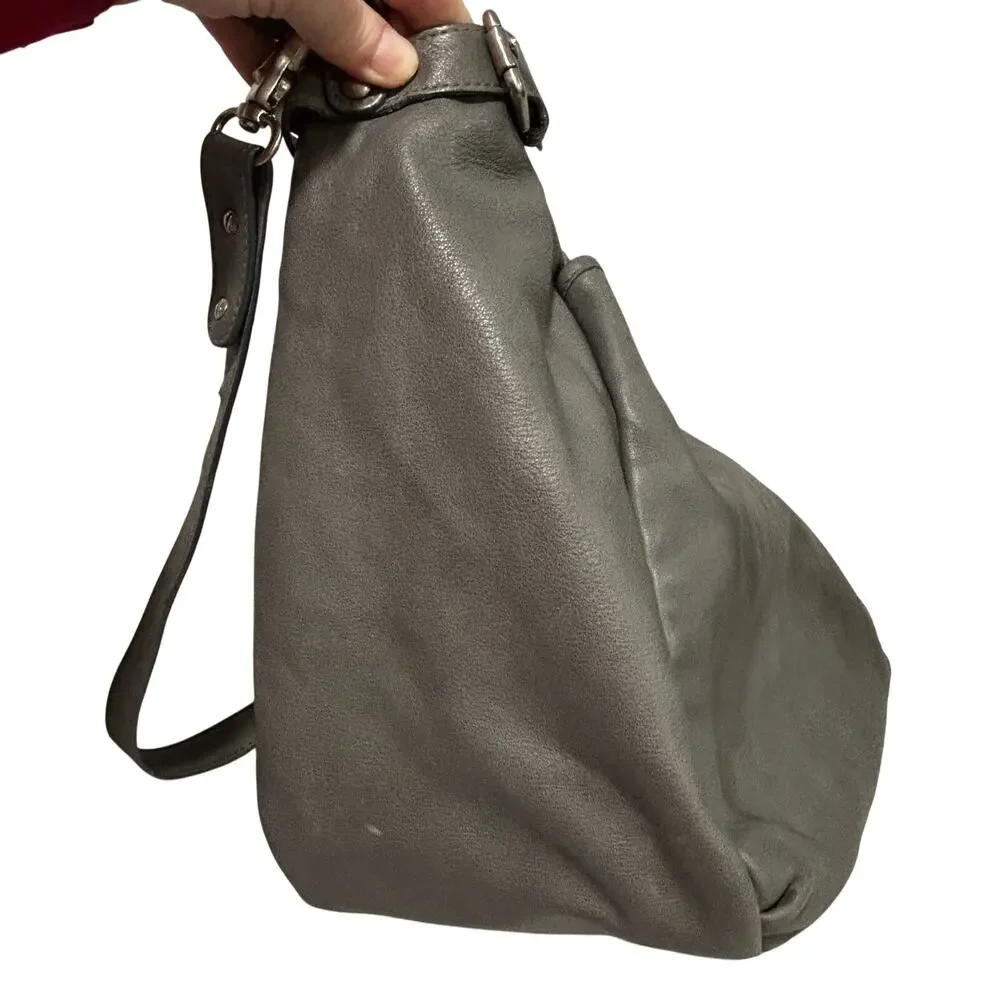Garnet Hill Purse Gray Leather Made in Italy slouchy 2-way shoulder bag satchel